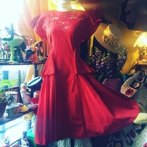 1980s red cotton dress.